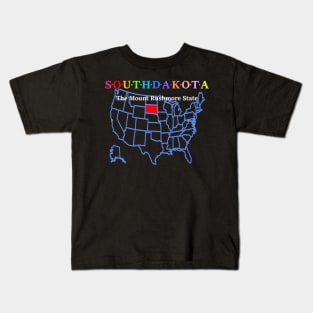 South Dakota, USA. The Mount Rushmore State. (With Map) Kids T-Shirt